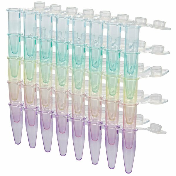 Globe Scientific DiamondLink 0.2mL 8-Strip Tubes, with Individually-Attached Flat Caps, Assorted Colors, 120PK PCR-DL-02F-RW